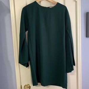 Hunter green open slit sleeve dress